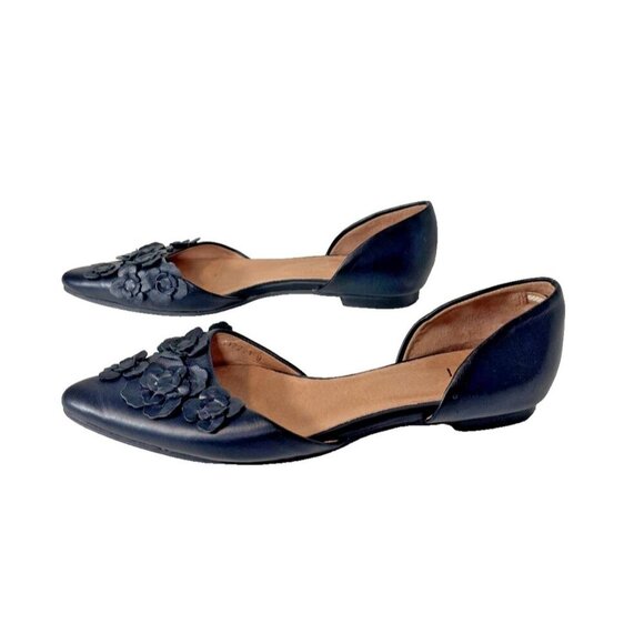 J Jill Elegant Black Leather Flats Dorsay Floral Pointed Toe Paris Chic Size 9 - Picture 4 of 11